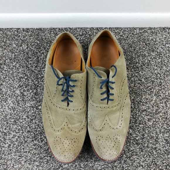 Peter Millar Dress Shoes Suede Leather Brogue Oxford Wingtip Beige Tan Mens 11M - Picture 1 of 10